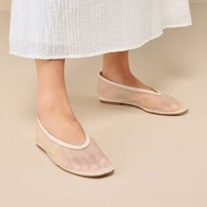 Lulus Aldan Beige Sheer Mesh Ballet Flats - Size 10